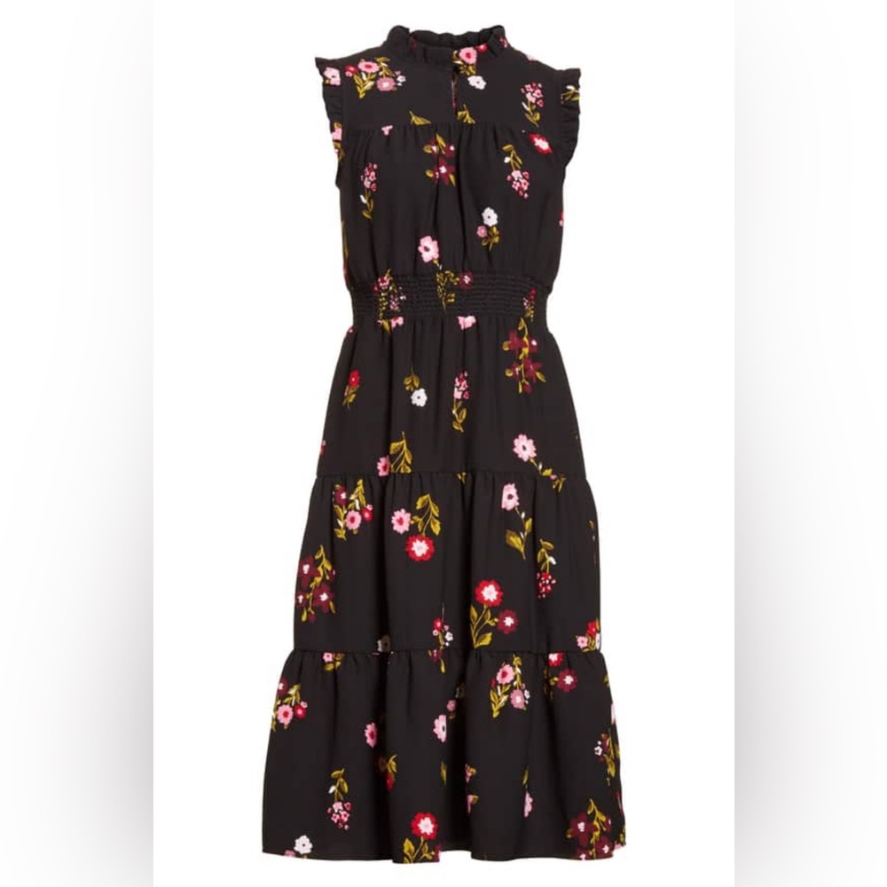 Kate Spade In bloom smocked waist dress in ma cherie blackmulti. Like new.